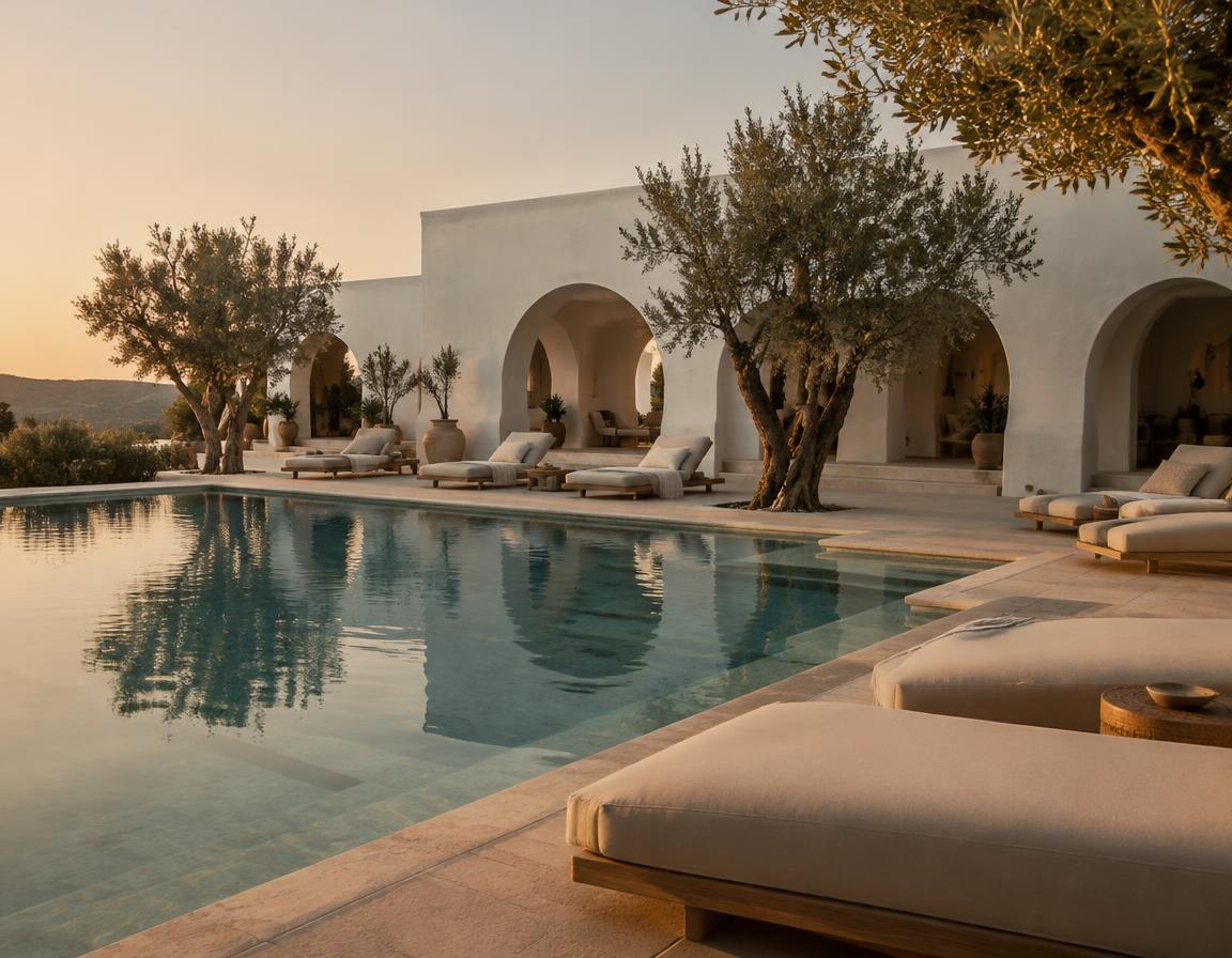 Resort mediterrâneo ao entardecer